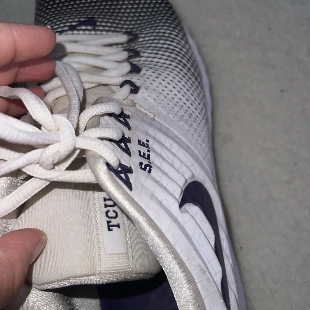 TCU Horned Frogs‎ Nike Trout Turf Cleat Men's 9.5 White/Purple Promo Sample Rare